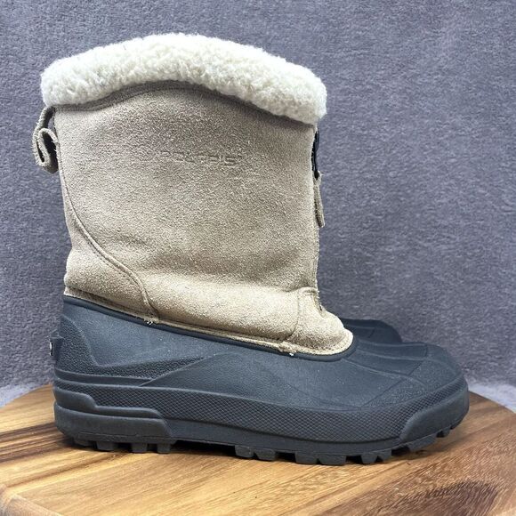 Polaris Thinsulate Leather Winter Snow Boots Zip Up Tan Black Women's US Size 8 - Picture 1 of 8